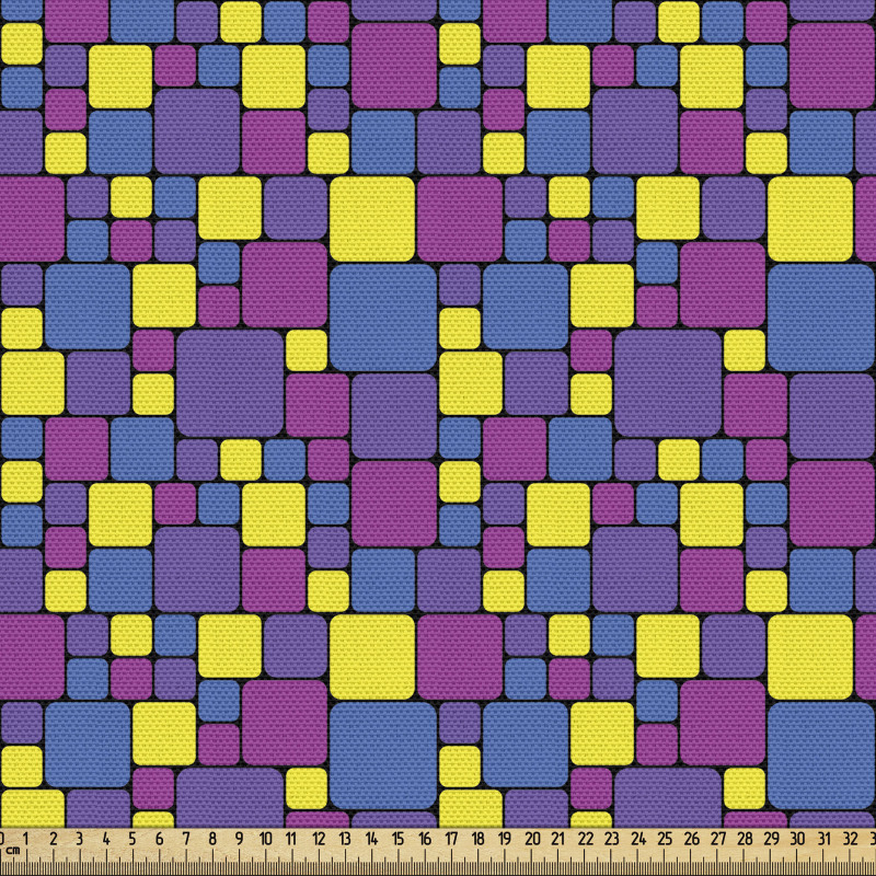 Geometrik Parça Kumaş Morlu Sarılı ve Mavili Kareler Desenli