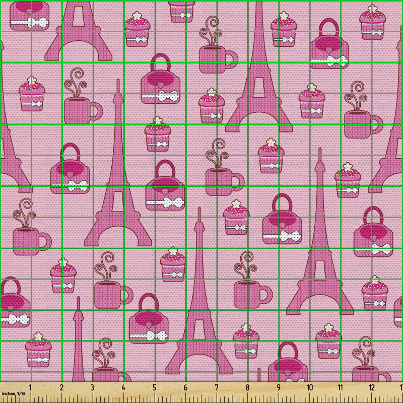 Moda Parça Kumaş Eyfel Kulesi ve Keklerin Romantik Soyut Çizimi