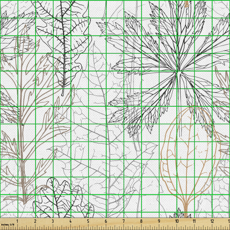 Doğa Parça Kumaş Tekrarlanmış İnce Çizgilerle Yapılan Yapraklar