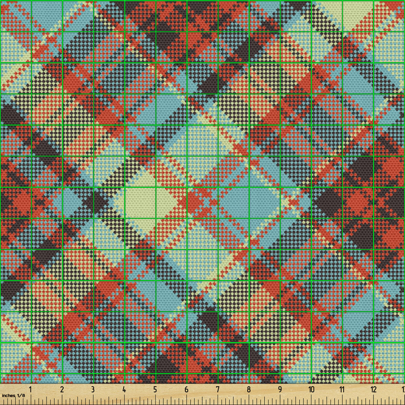 Kareli Parça Kumaş Çapraz Çizgilerle Rengarenk Ekoseli Desen