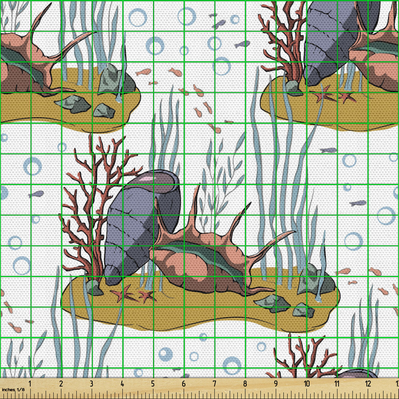 Sualtı Yaşamı Parça Kumaş Deniz Canlıları Desenli