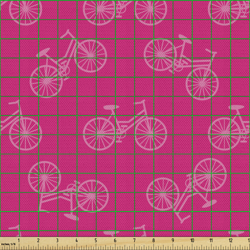 Geometrik Parça Kumaş Pembe Bisiklet Desenli Nostaljik Seyahat