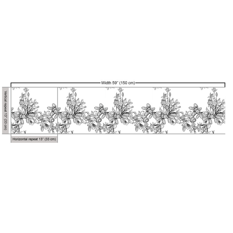 Floral Parça Kumaş Beyaz Fon Üzerinde El Çizimi Bitki Desenli