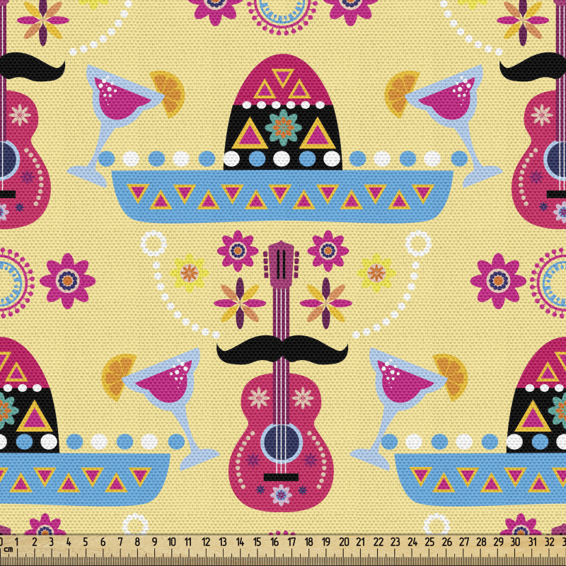 Meksika Parça Kumaş Çiçek ve Gitarla Yapılmış Karikatürler