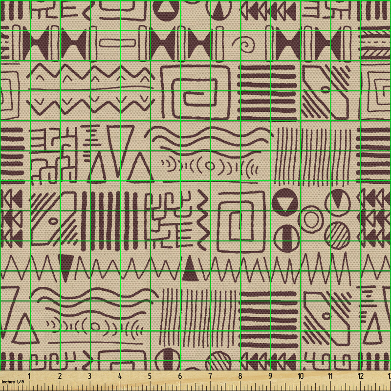 Folk Parça Kumaş Sık Tekrarlanmış Eskitilmiş Geometrik Şekiller