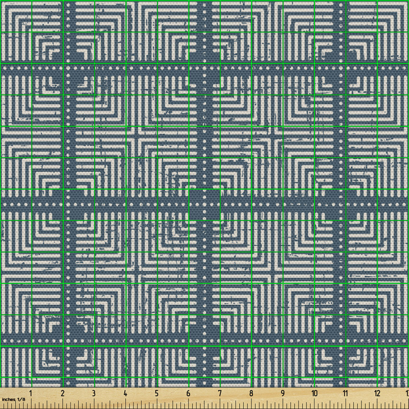 Geometrik Parça Kumaş İç İçe Eskitilmiş Çizgiler ve Kareler