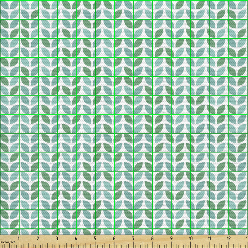 Botanik Parça Kumaş Küçük Tekrarlı Simetrik Dikey Yapraklar 