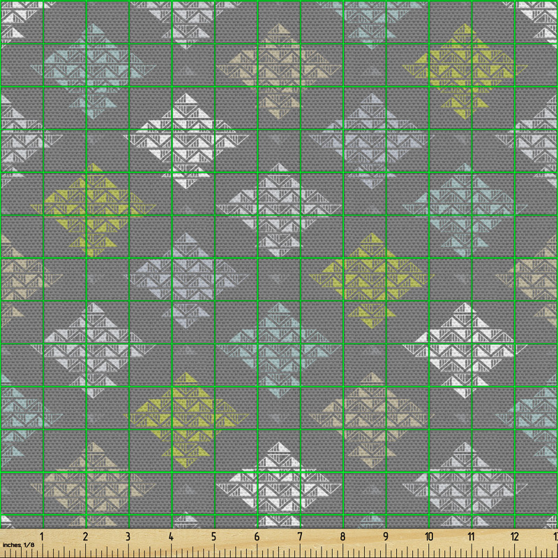 Geometrik Parça Kumaş Akromatik Tekrarlı Üçgenli Damask Formlar