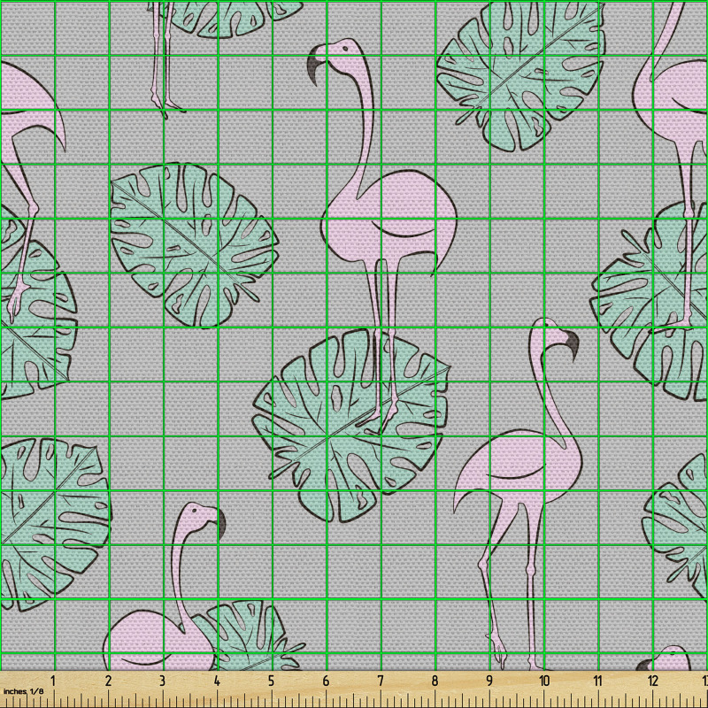 Çiçekli Parça Kumaş Flamingolar ve Yapraklar 