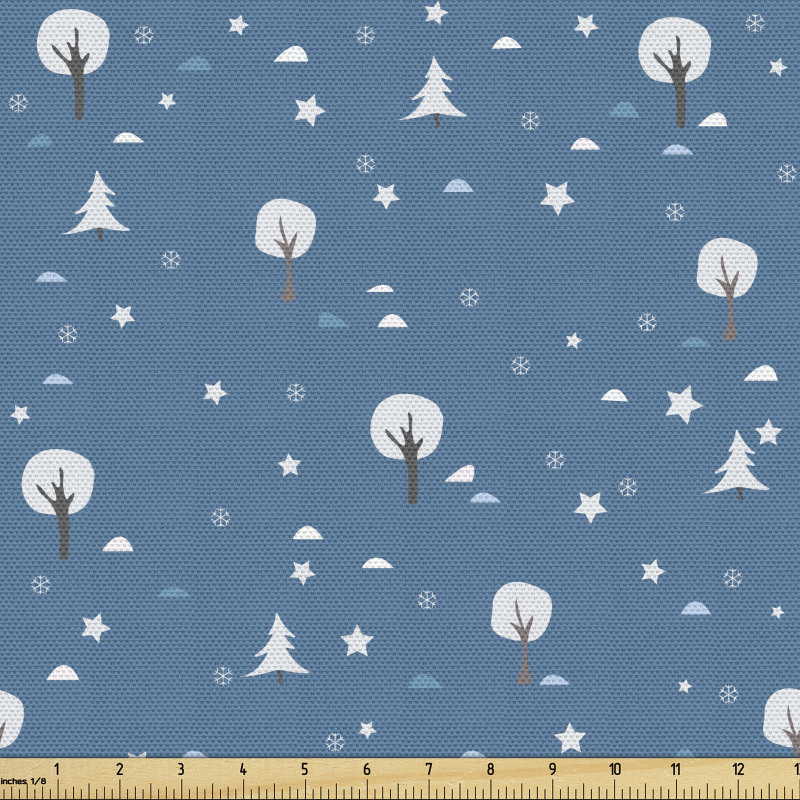 Kış Parça Kumaş Devamlı Minimal Desen Ağaçlar ve Yıldızlar 