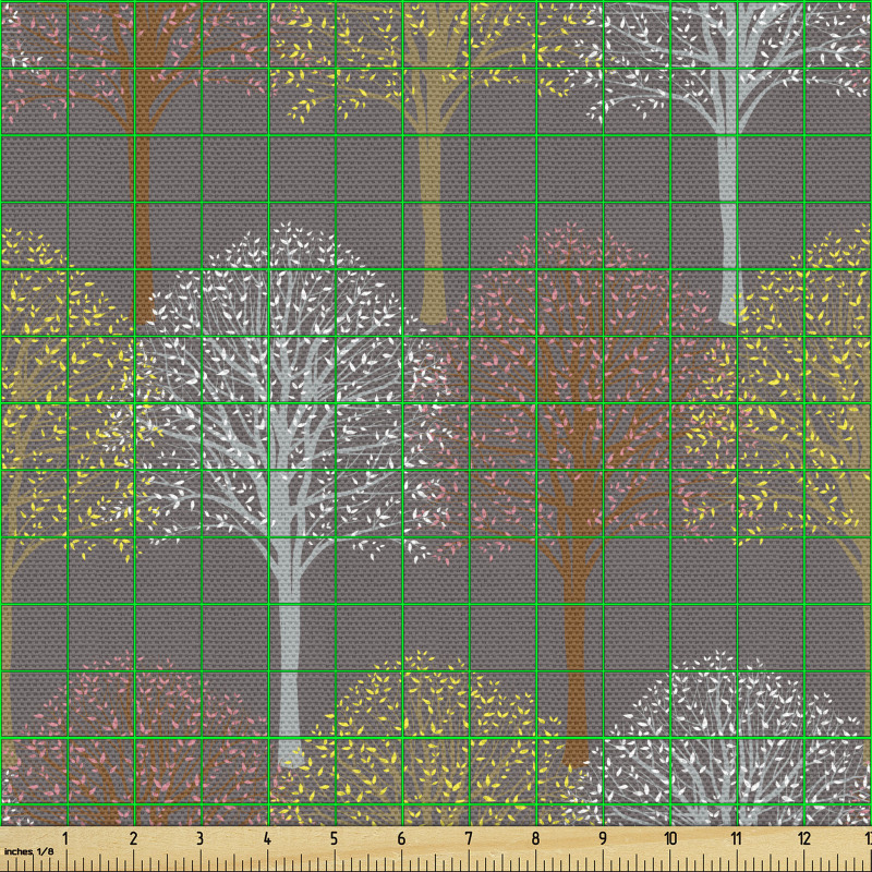 Orman Parça Kumaş Retro Renklerde Minik Yapraklı Ağaç Desenleri