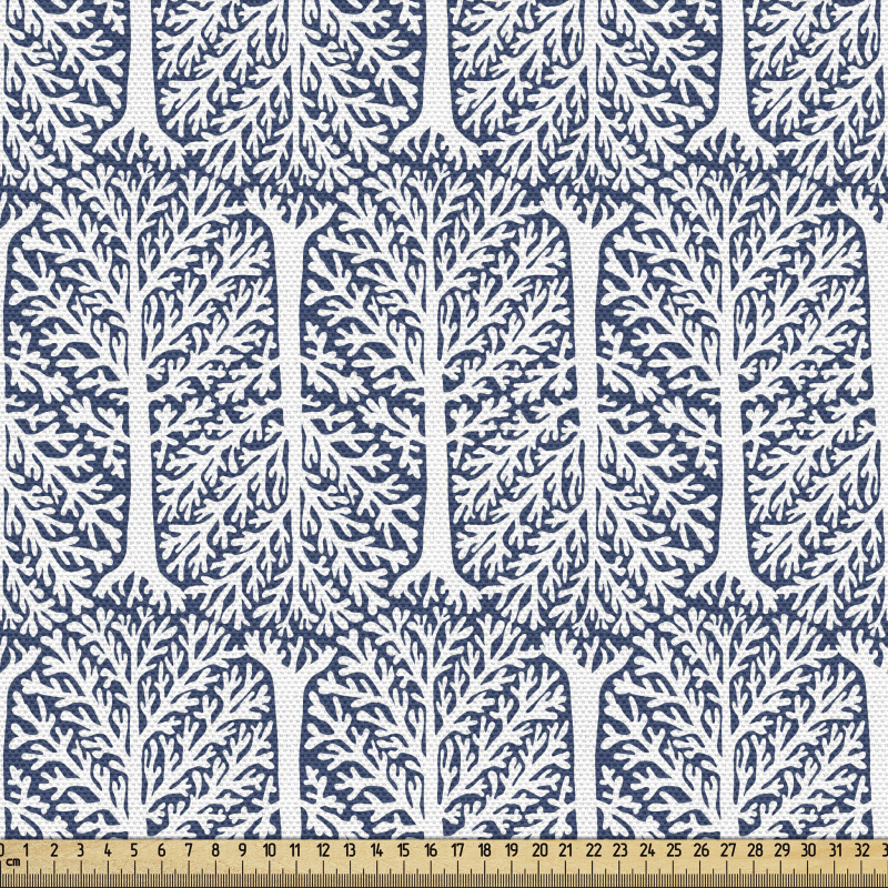 Orman Parça Kumaş Modern Simetrik Tasarım Farklı Ağaç Desenleri