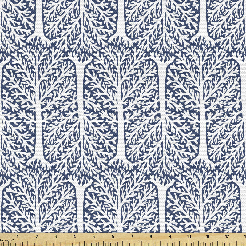Orman Parça Kumaş Modern Simetrik Tasarım Farklı Ağaç Desenleri