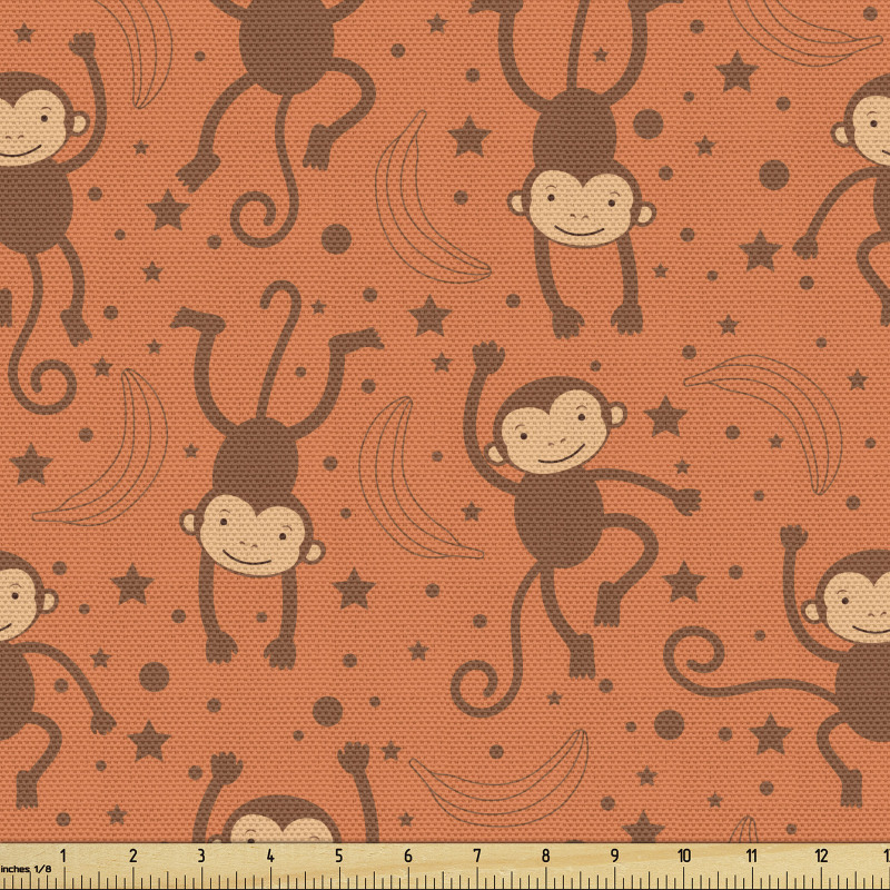 Sevimli Parça Kumaş Eğlenceli Zıplayan Maymunlar ve Yıldızlar