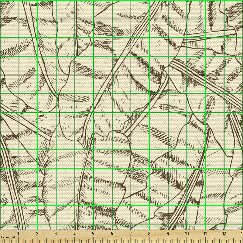 Tropik Parça Kumaş Skeç Çizim Detaylı Egzotik Doğa Yapraklar