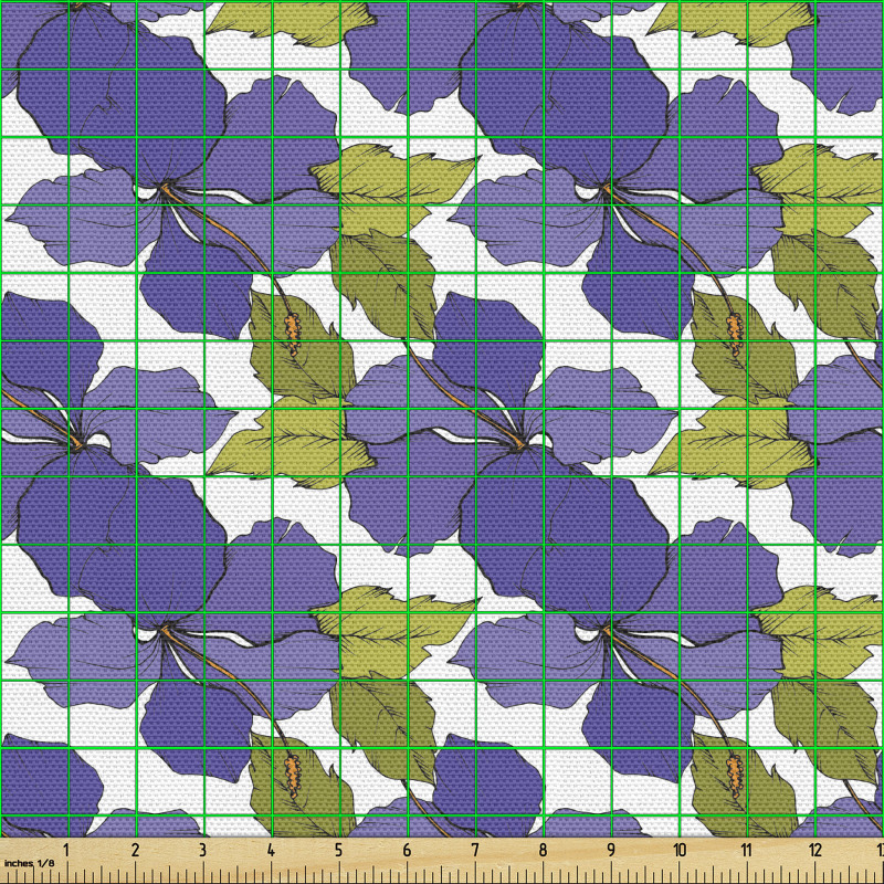 Botanik Parça Kumaş Tekrarlı Mavimsi Ebegümeci Çiçekleri Çizimi