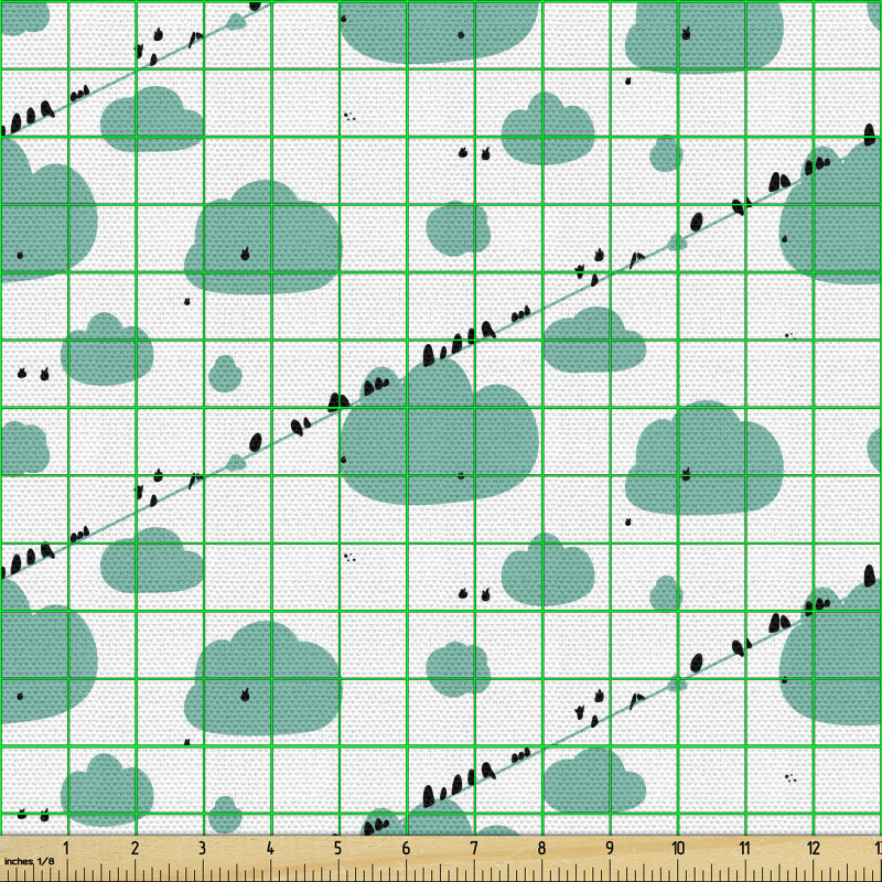 Kuş Parça Kumaş Çapraz Tasarım Teller ve Bulutlar Devamlı Desen