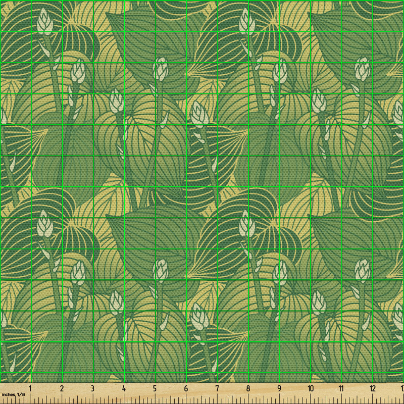 Botanik Parça Kumaş Tekrarlı Geniş Çizgili Damarlı Yapraklar 