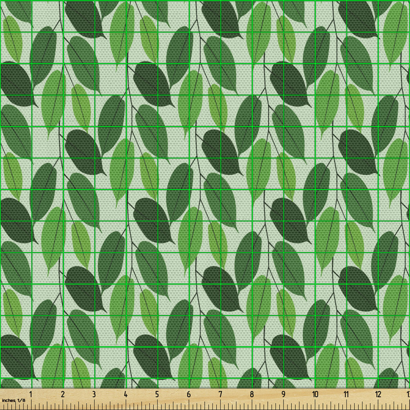 Botanik Parça Kumaş Kesintisiz Yemyeşil Oval Yaprak Formları 