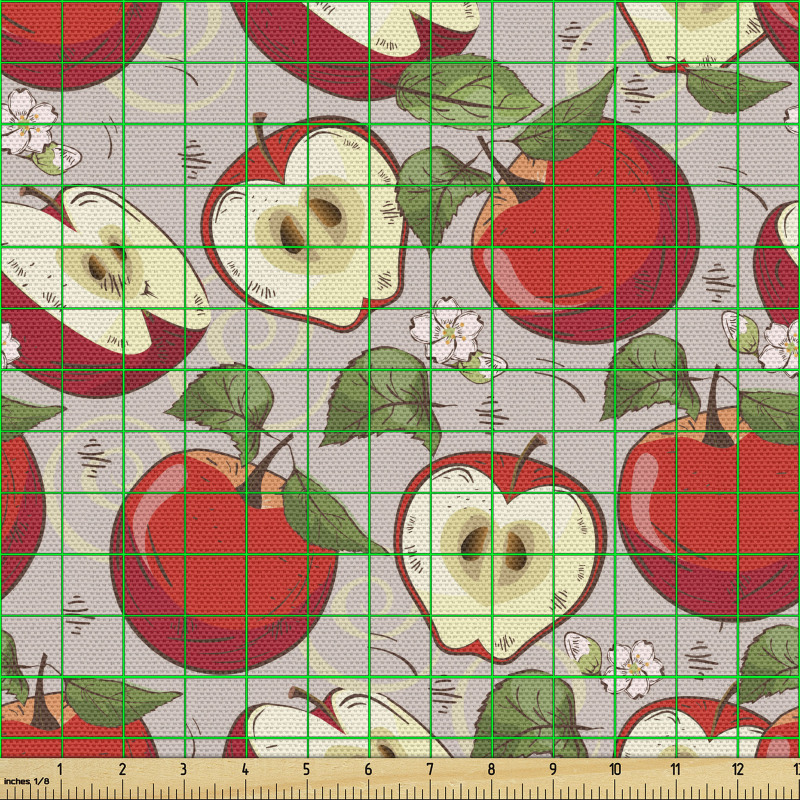 Meyve Parça Kumaş Tekrarlı Doğal Organik Kırmızı Elmalar Çizimi