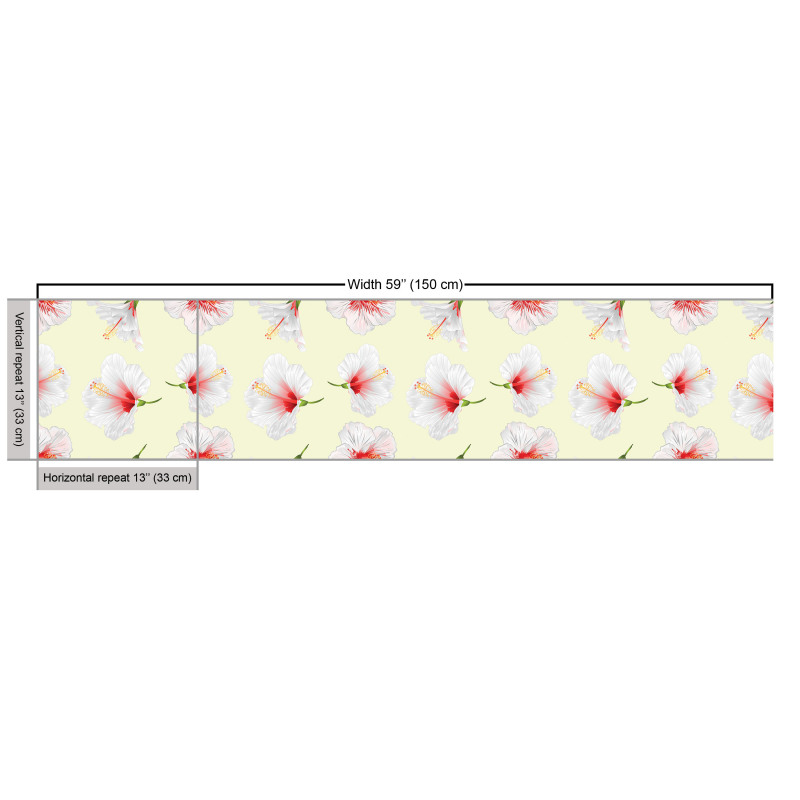 Çiçekli Parça Kumaş Pastel Tonlarda Egzotik Tropik Hibiskus