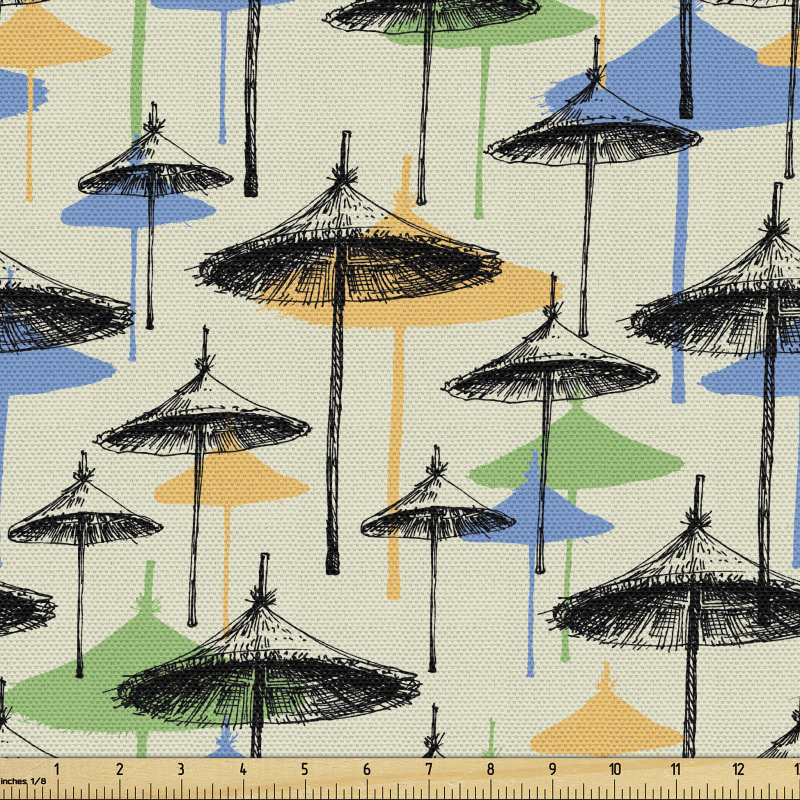 Vintage Parça Kumaş Skeç Çizim ve Rengarenk Silüetli Şemsiyeler