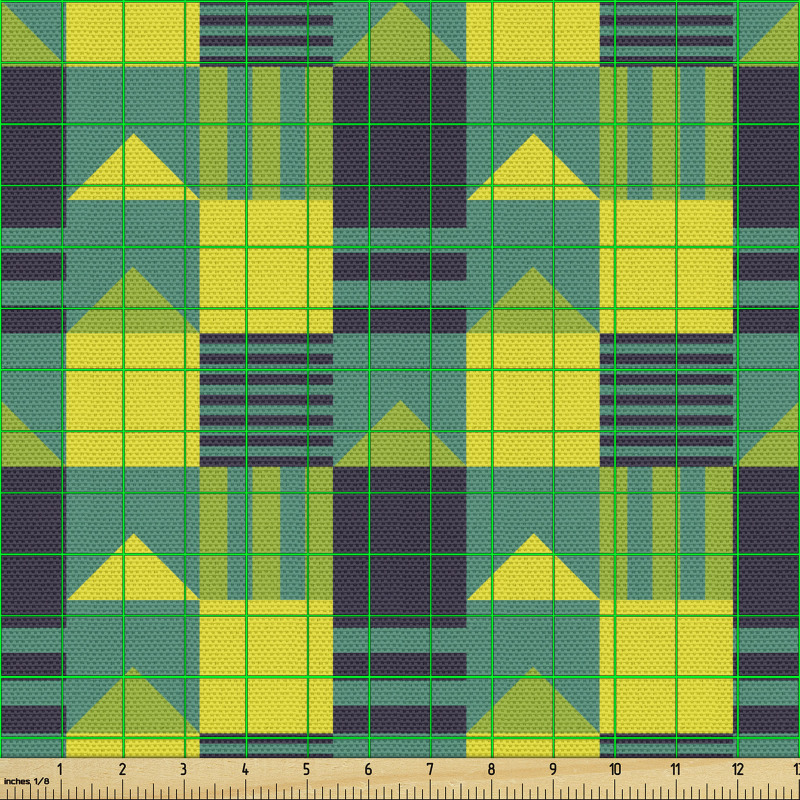 Geometrik Parça Kumaş Kare İçinde Üçgen Dikdörtgen ve Çizgiler 