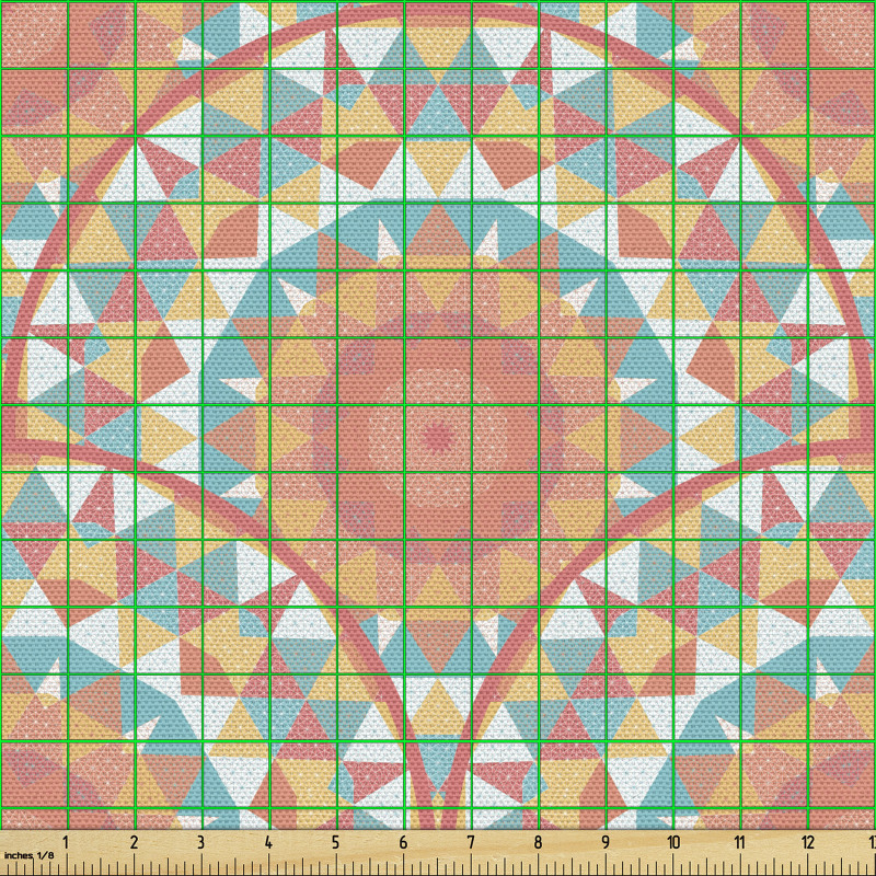 Geometrik Parça Kumaş Daire İçinde Geleneksel Desenli Üçgenler