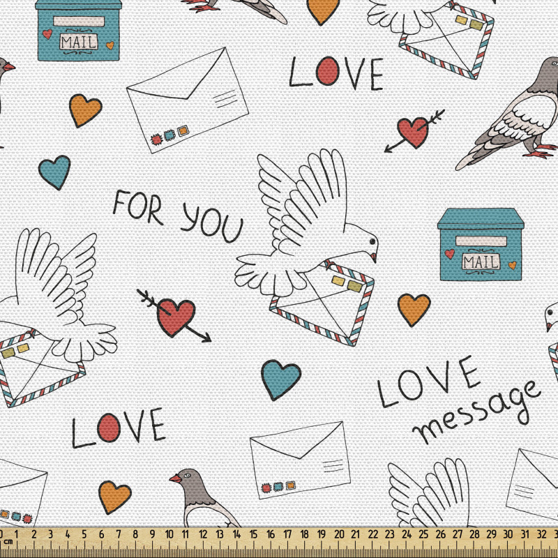 Romantik Parça Kumaş Mektup Taşıyan Güvercinler ile Kalpler 