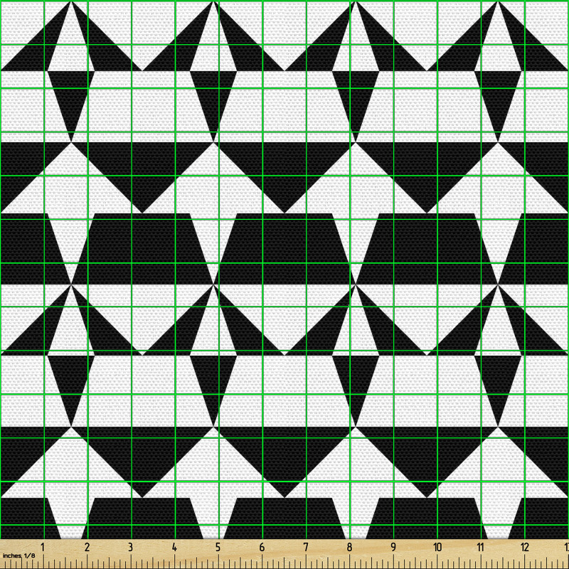 Geometrik Parça Kumaş Monokrom Tekrarlı Simetrik Mozaik Formlar