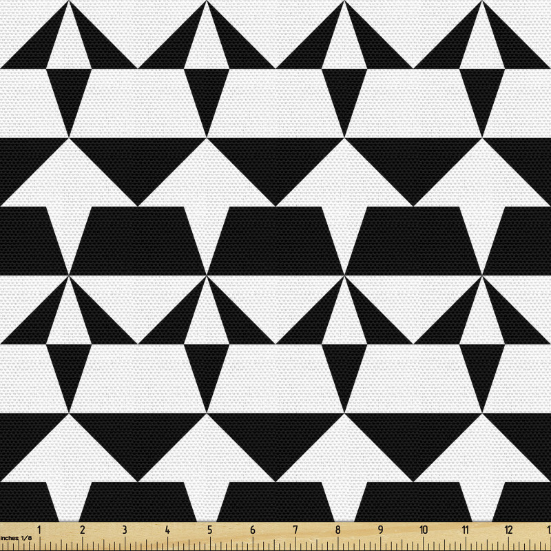 Geometrik Parça Kumaş Monokrom Tekrarlı Simetrik Mozaik Formlar