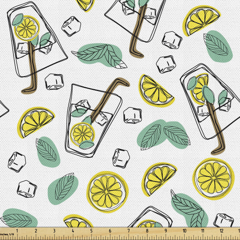 Yaz Parça Kumaş Taze Limonata Bardakları Limon Dilimleri Çizimi