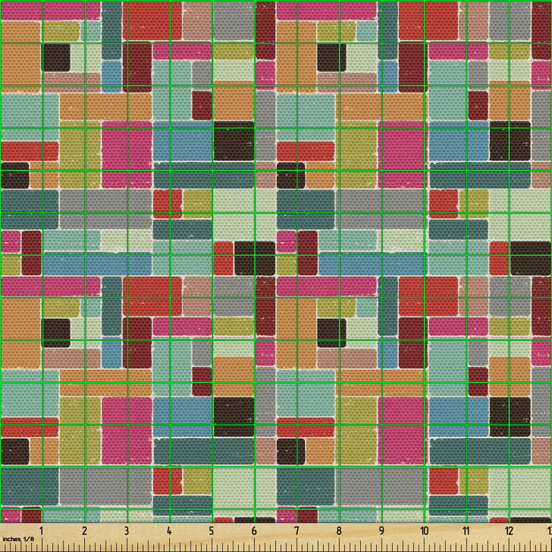 Retro Parça Kumaş Rengarenk Eskitme Geometrik Dizilimli Bloklar