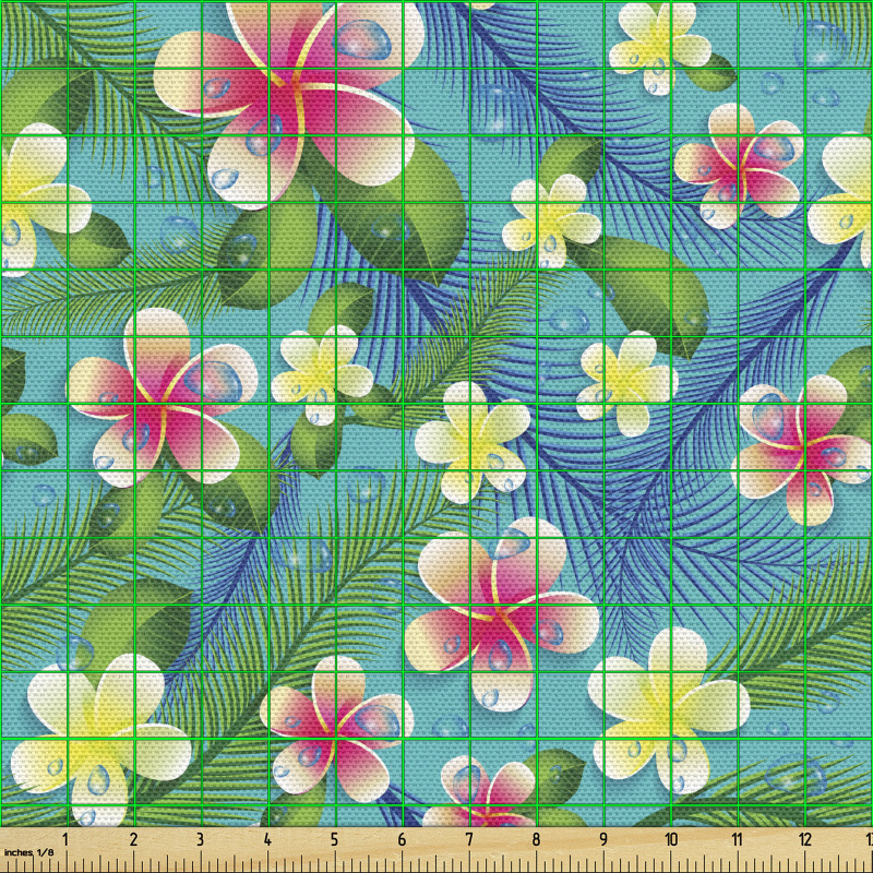 Hawaii Parça Kumaş Rengarenk Taze Islak Aloha Çiçekleri Deseni