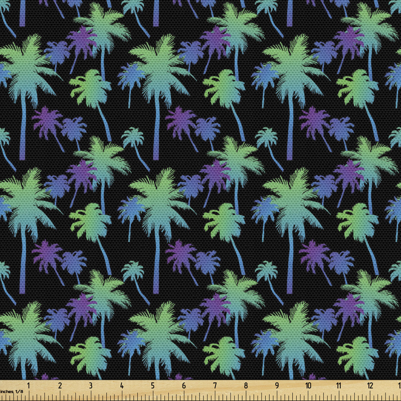 Tropik Parça Kumaş Siyah Fon Üzerine Egzotik Palmiye Ağaçları