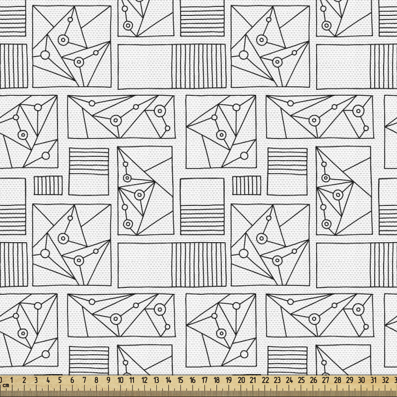Geometrik Parça Kumaş Monokrom Karışık Dikdörtgen El Çizimleri