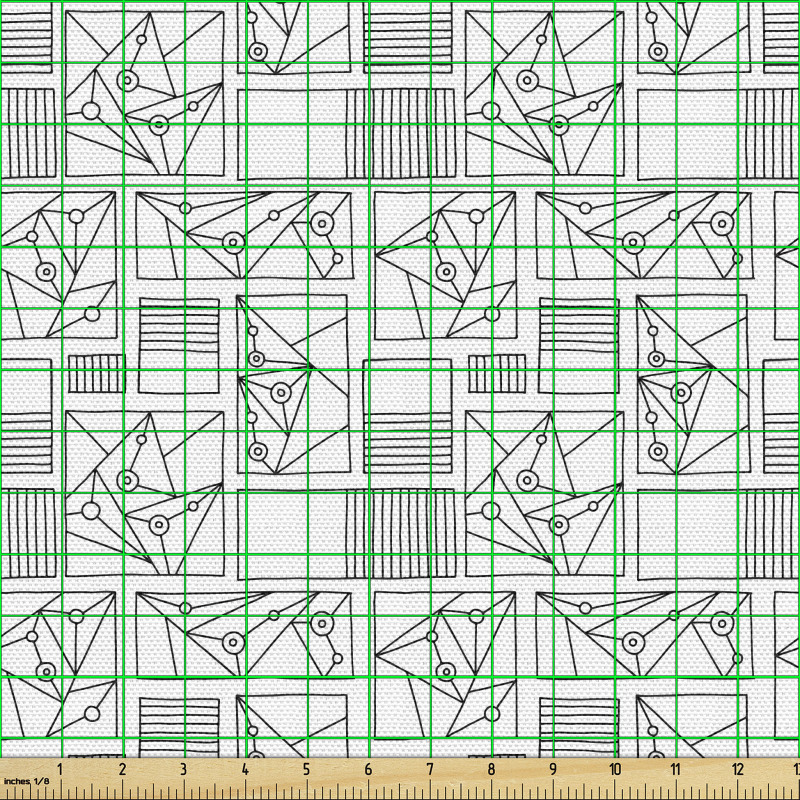 Geometrik Parça Kumaş Monokrom Karışık Dikdörtgen El Çizimleri