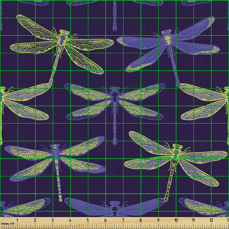 Yusufçuk Parça Kumaş Lacivert Fonda Kanatlı Böcekler Tasarımı