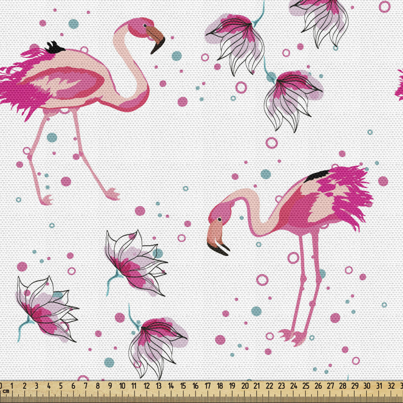 Tropik Parça Kumaş Mini Noktalar Egzotik Flamingolar Çiçekler