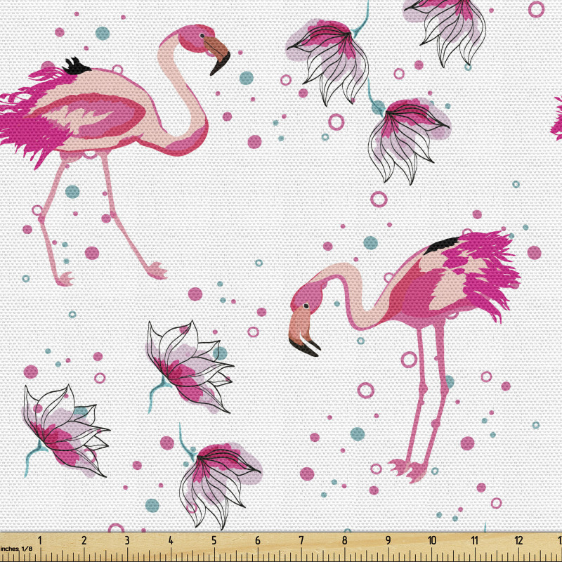 Tropik Parça Kumaş Mini Noktalar Egzotik Flamingolar Çiçekler