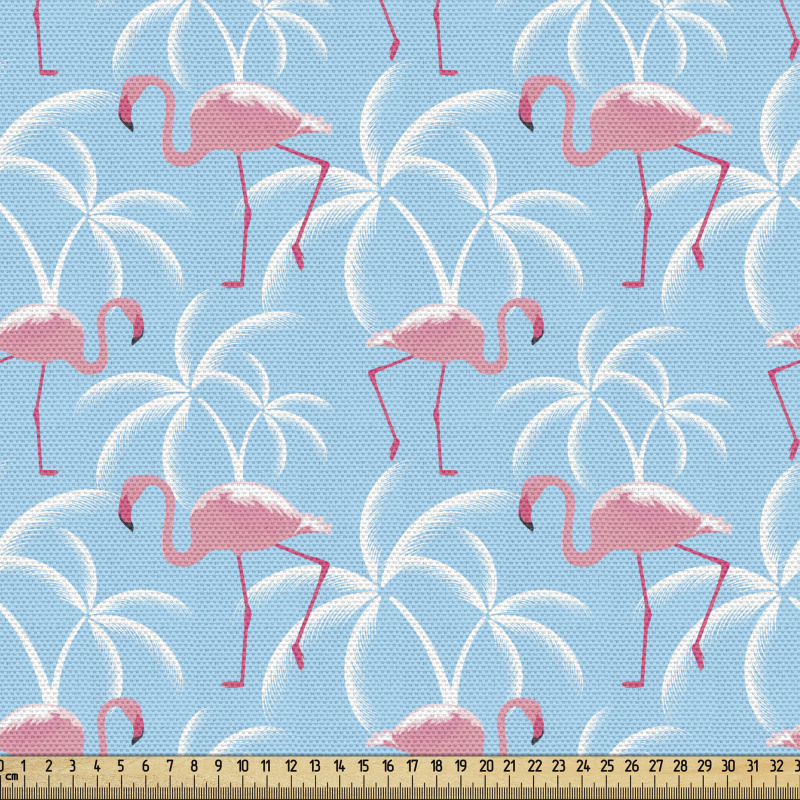 Tropik Parça Kumaş Yaz Temasında Flamingolar ve Palmiyeler