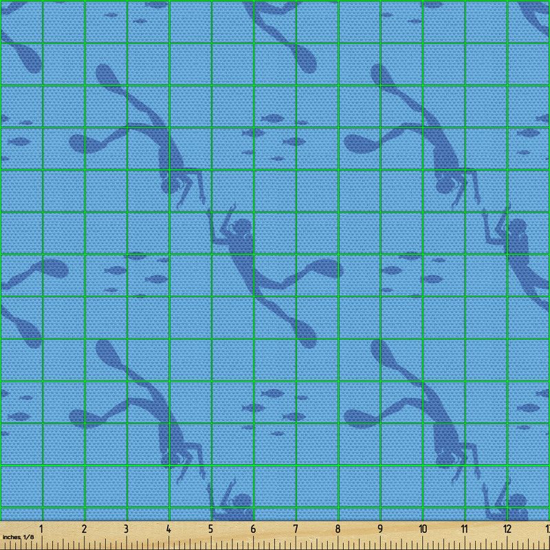 Dalgıç Parça Kumaş Balıklar Arasında Yüzen İnsan Silüeti Çizimi
