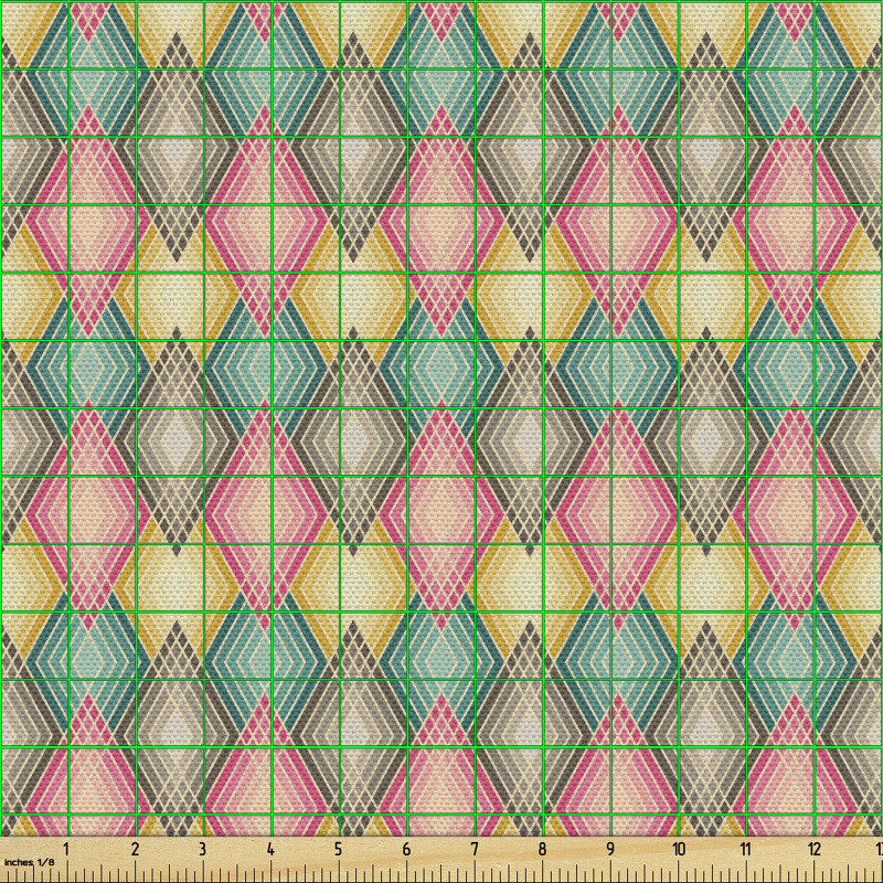 Geometrik Parça Kumaş Çeşitli Renklerde Elmas Şeklinde Desenler