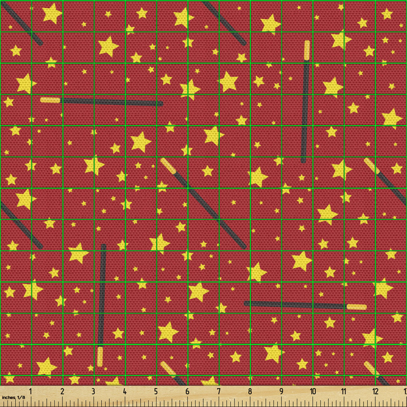 Karikatür Parça Kumaş Tekrarlı Sihirbaz Asası Sihirli Yıldızlar