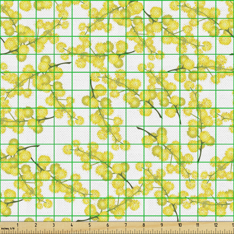 Çiçek Parça Kumaş Sarımtırak Tekrarlı Mimoza Dalları Tasarımı