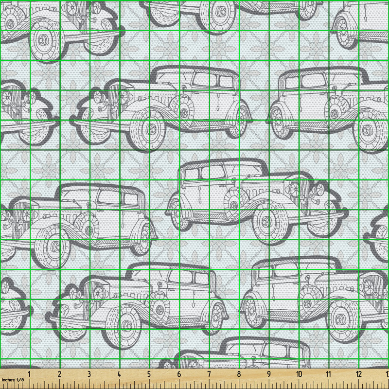 Araba Parça Kumaş Tekrarlı Soyut Nostaljik Antika Araç Çizimi