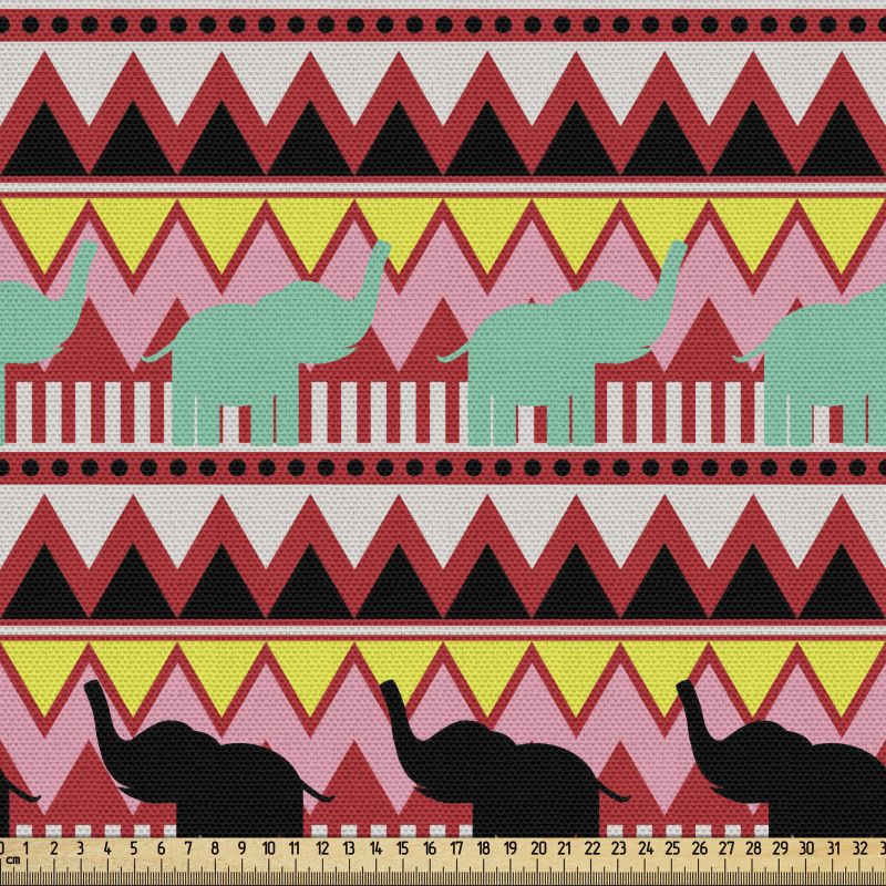 Etnik Parça Kumaş Tekrar Eden Yatay Çizgiler Zikzaklar Filler