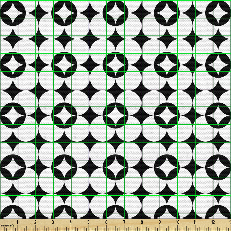 Geometrik Parça Kumaş Monokrom Yuvarlak Simetrik Mozaik Desen