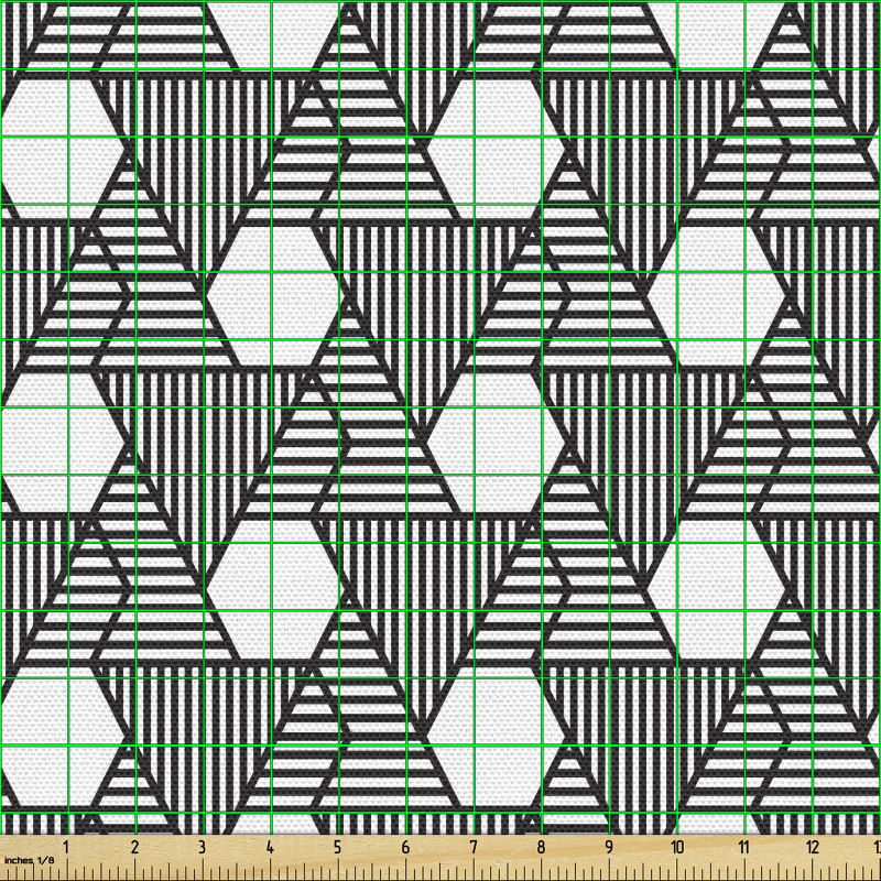 Monokrom Parça Kumaş Simetrik Altıgen ve Üçgen Formlu Çizim 