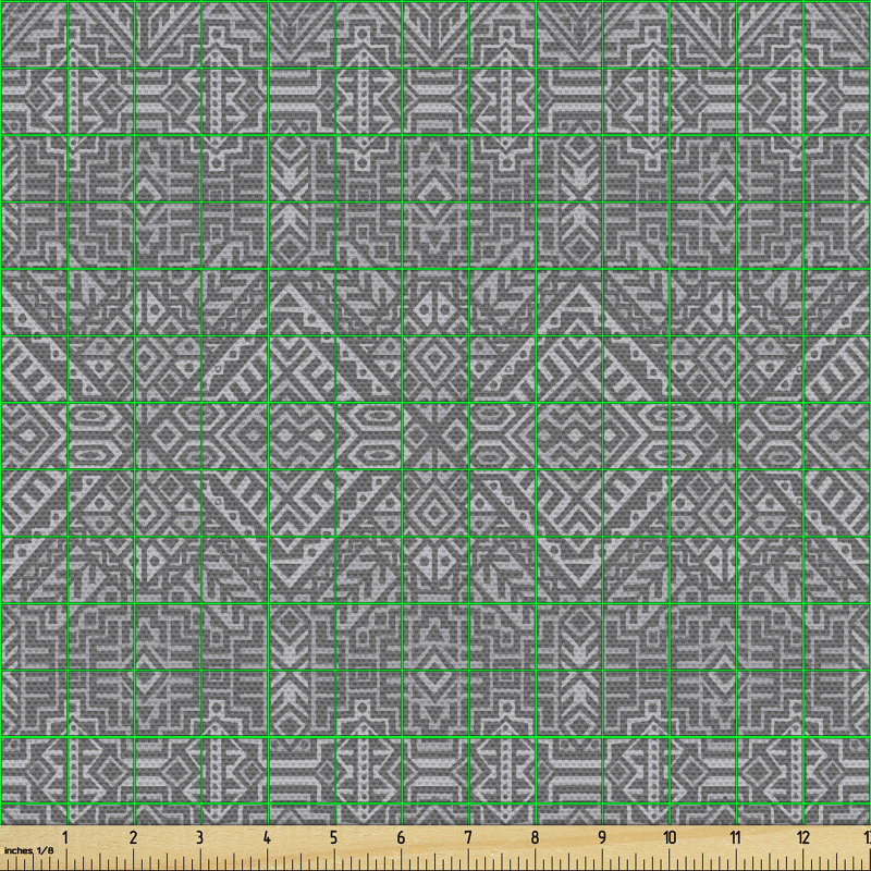 Etnik Parça Kumaş Akromatik Tonda Geleneksel Tribal Motifler